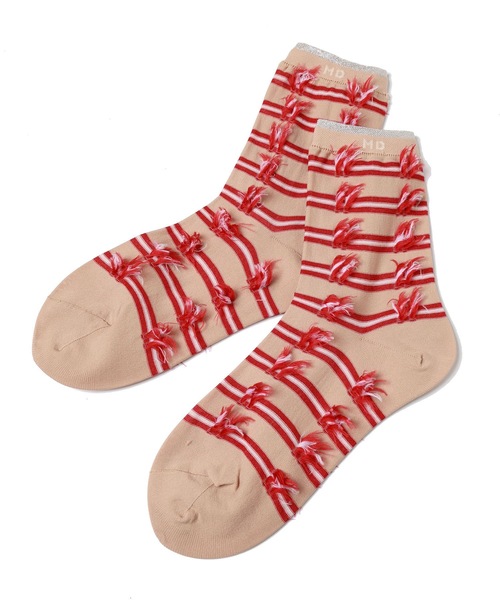 mintdesigns（ミントデザインズ）の「RIBBON JACQUARD SOCKS（ソックス/靴下・レディース・ミント/ネイビー/オレンジ/レッド・M）」の12枚目の写真