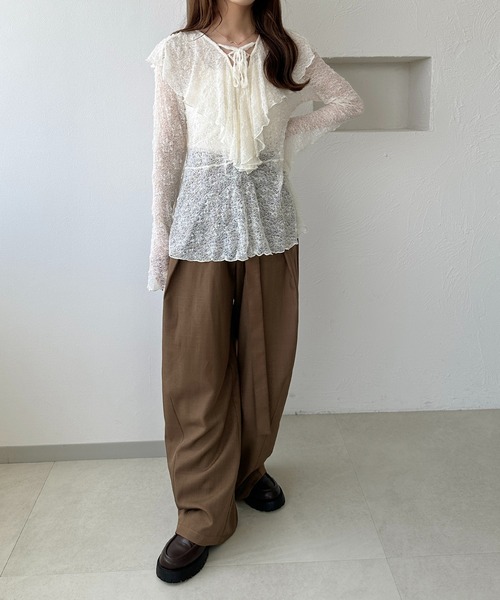 apres jour clair（アプレジュールクレア）の「【apres jour clair】レースアップフリルトップス（Tシャツ/カットソー・レディース・アイボリー/ピンクベージュ/ブラック・フリー/X-LARGE）」の8枚目の写真