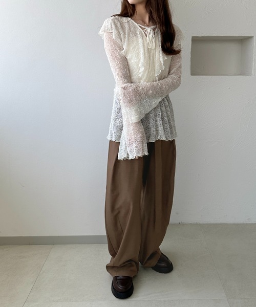 apres jour clair（アプレジュールクレア）の「【apres jour clair】レースアップフリルトップス（Tシャツ/カットソー・レディース・アイボリー/ピンクベージュ/ブラック・フリー/X-LARGE）」の9枚目の写真