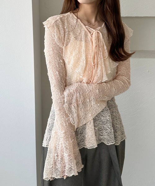 apres jour clair（アプレジュールクレア）の「【apres jour clair】レースアップフリルトップス（Tシャツ/カットソー・レディース・アイボリー/ピンクベージュ/ブラック・フリー/X-LARGE）」の19枚目の写真