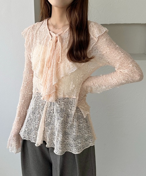 apres jour clair（アプレジュールクレア）の「【apres jour clair】レースアップフリルトップス（Tシャツ/カットソー・レディース・アイボリー/ピンクベージュ/ブラック・フリー/X-LARGE）」の20枚目の写真