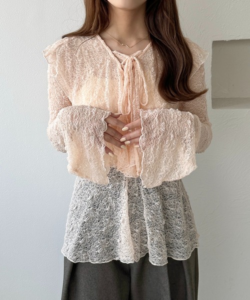 apres jour clair（アプレジュールクレア）の「【apres jour clair】レースアップフリルトップス（Tシャツ/カットソー・レディース・アイボリー/ピンクベージュ/ブラック・フリー/X-LARGE）」の21枚目の写真