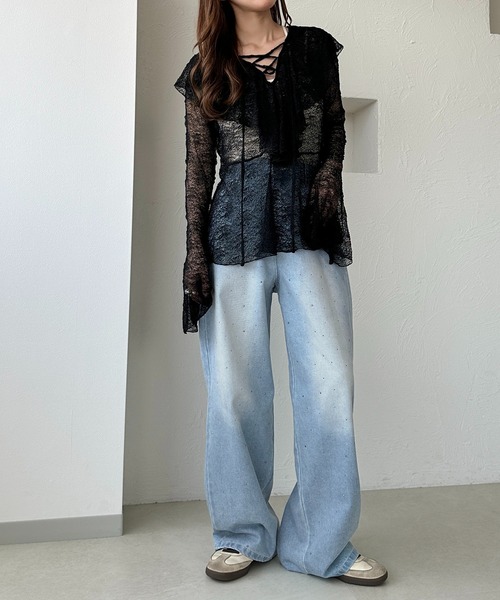 apres jour clair（アプレジュールクレア）の「【apres jour clair】レースアップフリルトップス（Tシャツ/カットソー・レディース・アイボリー/ピンクベージュ/ブラック・フリー/X-LARGE）」の17枚目の写真