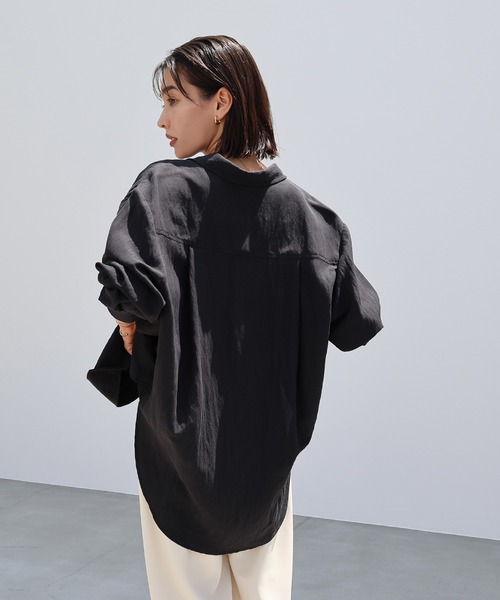 IENA - フレンチリネンオーバーシャツ セール】リネンブレンドオーバーサイズシャツ（シャツ/ブラウス