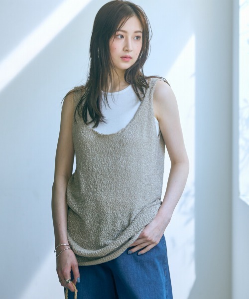 slattgir(スラットジール)の「高身長 ニットアンサンブル(トールサイズ)Essenave(タンクトップ・レディース・ベージュ系/ブラック系・TLL/TM/T3L/TL/T5L/T4L)」の10枚目の写真