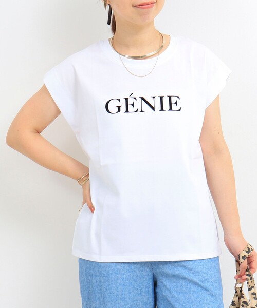 MICO COULIER（ミコクリエ）の「《接触冷感》《吸水速乾》DRY COTTONフロッキープリントノースリーブTシャツ（Tシャツ/カットソー・レディース・オフホワイト/チャコールグレー/グレイッシュベージュ・38）」の5枚目の写真