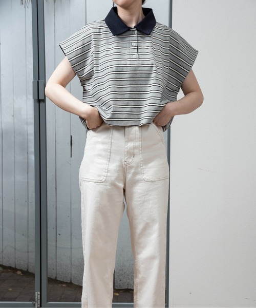 ブラウス シャツ french sleeve multi border tops / フレンチスリーブマルチボーダートップス レディース french sleeve multi border tops / フレンチスリーブマルチ