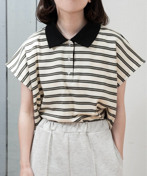 ブラウス シャツ french sleeve multi border tops / フレンチスリーブマルチボーダートップス レディース french sleeve multi border tops / フレンチスリーブマルチ