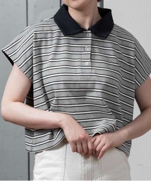 french sleeve multi border tops / フレンチスリーブマルチ