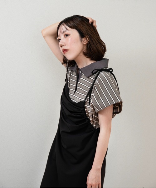 ブラウス シャツ french sleeve multi border tops / フレンチスリーブマルチボーダートップス レディース french sleeve multi border tops / フレンチスリーブマルチ