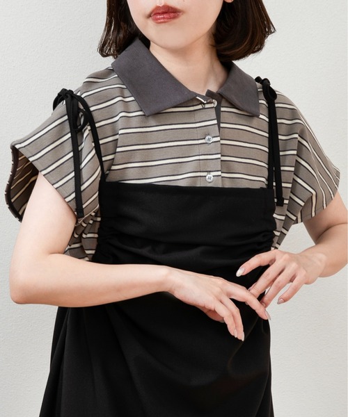ブラウス シャツ french sleeve multi border tops / フレンチスリーブマルチボーダートップス レディース french sleeve multi border tops / フレンチスリーブマルチ