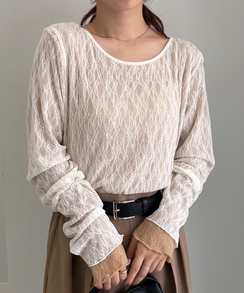 RANAN（ラナン）の「リバーシブルシアーレースT（Tシャツ/カットソー・レディース・チャコールグレー×ブラック/ホワイト系その他/ブラック×ホワイト・M/L/LL）」の5枚目の写真