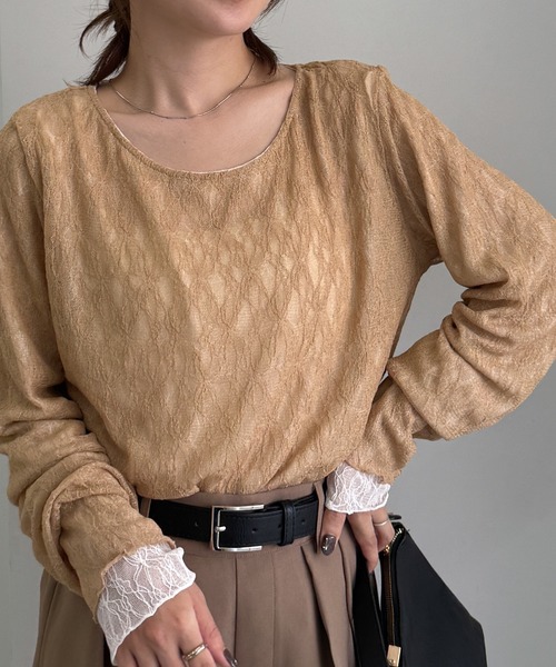 RANAN（ラナン）の「リバーシブルシアーレースT（Tシャツ/カットソー・レディース・チャコールグレー×ブラック/ホワイト系その他/ブラック×ホワイト・M/L/LL）」の6枚目の写真