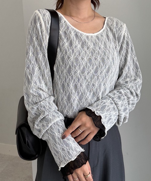 RANAN（ラナン）の「リバーシブルシアーレースT（Tシャツ/カットソー・レディース・チャコールグレー×ブラック/ホワイト系その他/ブラック×ホワイト・M/L/LL）」の8枚目の写真
