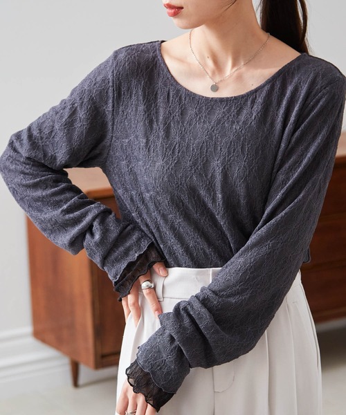 RANAN（ラナン）の「リバーシブルシアーレースT（Tシャツ/カットソー・レディース・チャコールグレー×ブラック/ホワイト系その他/ブラック×ホワイト・M/L/LL）」の16枚目の写真