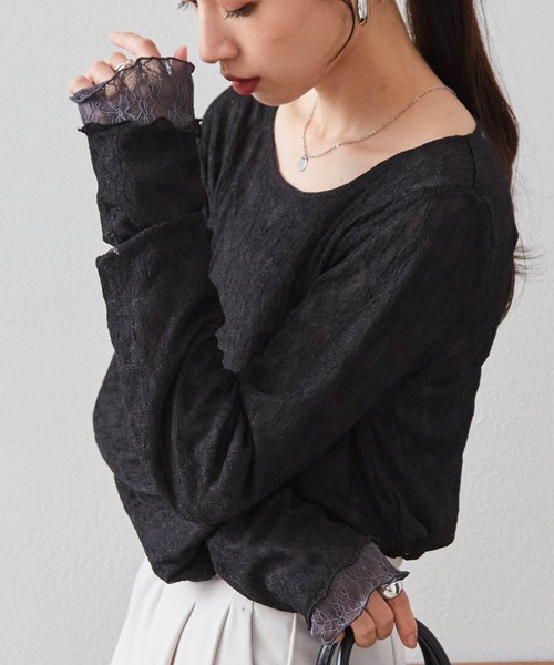 RANAN（ラナン）の「リバーシブルシアーレースT（Tシャツ/カットソー・レディース・チャコールグレー×ブラック/ホワイト系その他/ブラック×ホワイト・M/L/LL）」の18枚目の写真