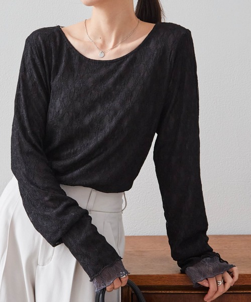RANAN（ラナン）の「リバーシブルシアーレースT（Tシャツ/カットソー・レディース・チャコールグレー×ブラック/ホワイト系その他/ブラック×ホワイト・M/L/LL）」の19枚目の写真