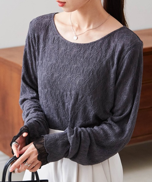 RANAN（ラナン）の「リバーシブルシアーレースT（Tシャツ/カットソー・レディース・チャコールグレー×ブラック/ホワイト系その他/ブラック×ホワイト・M/L/LL）」の14枚目の写真