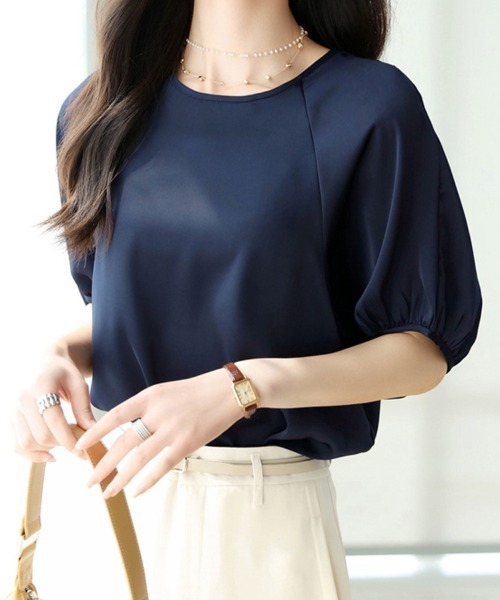 ONEP STAR(ワンピスター)の「7分袖パフスリーブブラウス(シャツ/ブラウス・レディース・ネイビー/ピンク/オフホワイト/ブルー・MEDIUM)」の12枚目の写真