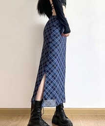 スリット入りタイトロングスカート 青 ブルー 古着 アミュレット Amulet バックスリットデニム風スカート タイト