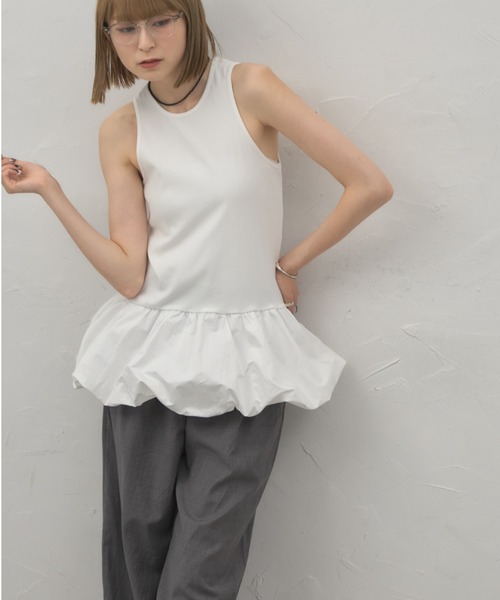 leimn（レイムン）の「タフタドッキングバルーンタンク（タンクトップ・レディース・ホワイト/ブラック・M）」の4枚目の写真