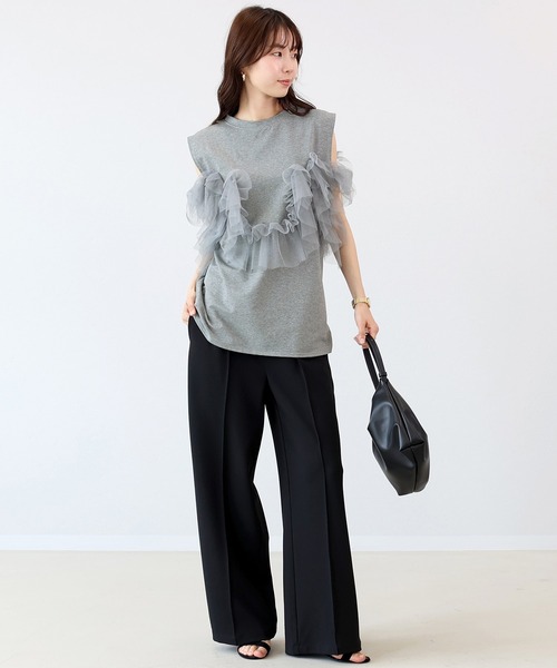 Aletta vita(アレッタビータ)の「T/C天竺xチュールドッキングプルオーバー(Tシャツ/カットソー・レディース・杢グレー/ブラック・FREE)」の11枚目の写真