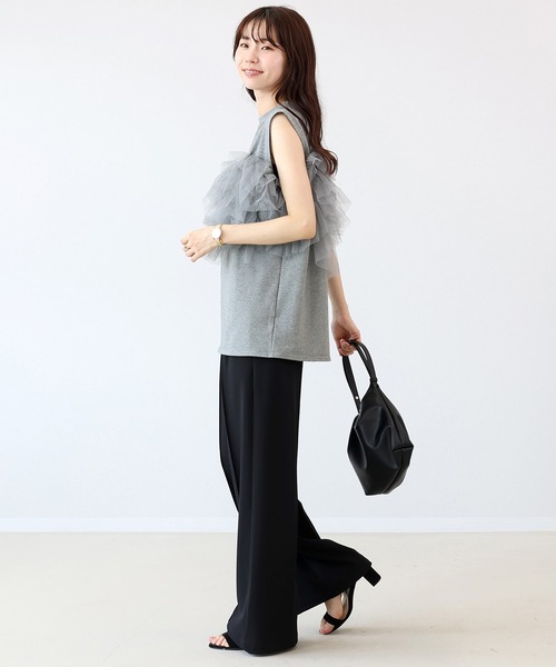 Aletta vita(アレッタビータ)の「T/C天竺xチュールドッキングプルオーバー(Tシャツ/カットソー・レディース・杢グレー/ブラック・FREE)」の9枚目の写真