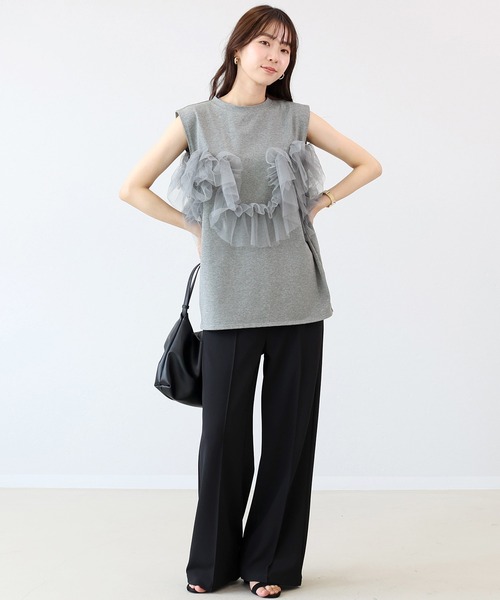 Aletta vita(アレッタビータ)の「T/C天竺xチュールドッキングプルオーバー(Tシャツ/カットソー・レディース・杢グレー/ブラック・FREE)」の8枚目の写真
