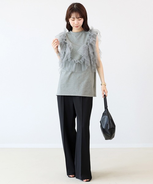 Aletta vita(アレッタビータ)の「T/C天竺xチュールドッキングプルオーバー(Tシャツ/カットソー・レディース・杢グレー/ブラック・FREE)」の7枚目の写真