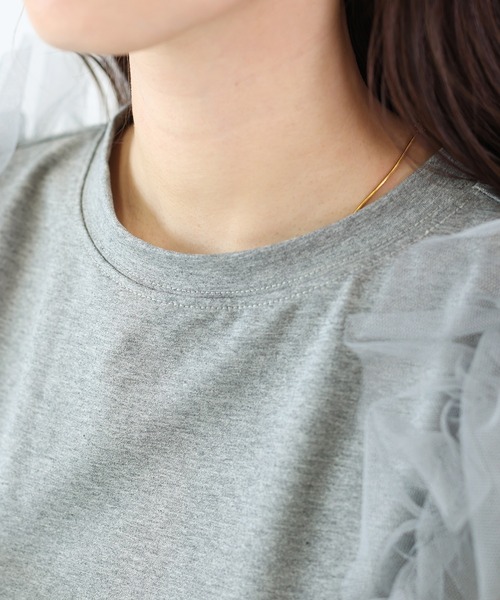 Aletta vita(アレッタビータ)の「T/C天竺xチュールドッキングプルオーバー(Tシャツ/カットソー・レディース・杢グレー/ブラック・FREE)」の12枚目の写真