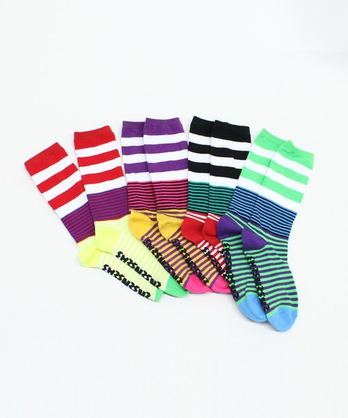 RNA（アールエヌエー）の「E5149 マルチボーダーソックス（ソックス/靴下・レディース・ブラック×ホワイト/ホワイト×パープル/ホワイト×レッド/ホワイト×グリーン・FREE）」の9枚目の写真