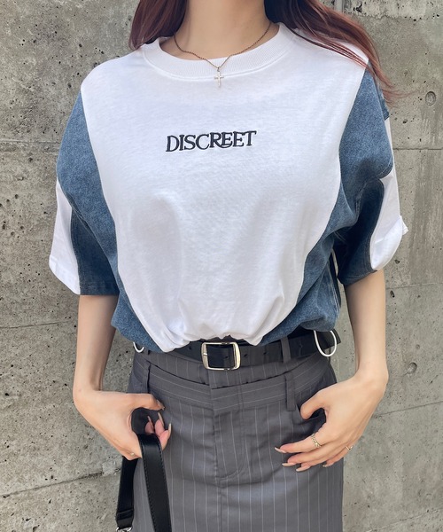 ROGER AND RAW（ロジャーアンドロウ）の「デニムドッキングショートTシャツ（Tシャツ/カットソー・レディース・ブラック/ホワイト/スミクロ・FREE）」の4枚目の写真