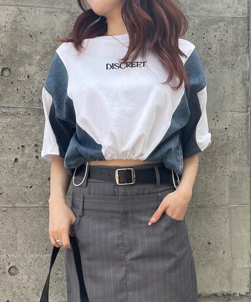 ROGER AND RAW（ロジャーアンドロウ）の「デニムドッキングショートTシャツ（Tシャツ/カットソー・レディース・ブラック/ホワイト/スミクロ・FREE）」の7枚目の写真
