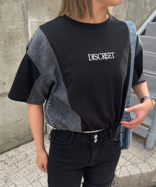 ROGER AND RAW（ロジャーアンドロウ）の「デニムドッキングショートTシャツ（Tシャツ/カットソー・レディース・ブラック/ホワイト/スミクロ・FREE）」の8枚目の写真