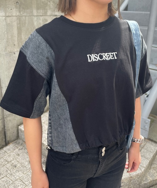 ROGER AND RAW（ロジャーアンドロウ）の「デニムドッキングショートTシャツ（Tシャツ/カットソー・レディース・ブラック/ホワイト/スミクロ・FREE）」の12枚目の写真