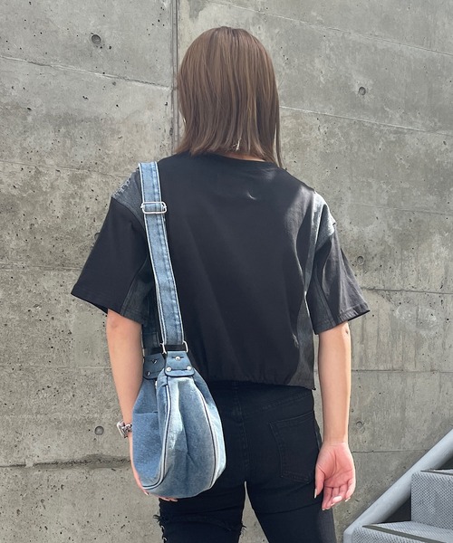 ROGER AND RAW（ロジャーアンドロウ）の「デニムドッキングショートTシャツ（Tシャツ/カットソー・レディース・ブラック/ホワイト/スミクロ・FREE）」の9枚目の写真