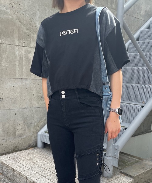 ROGER AND RAW（ロジャーアンドロウ）の「デニムドッキングショートTシャツ（Tシャツ/カットソー・レディース・ブラック/ホワイト/スミクロ・FREE）」の10枚目の写真