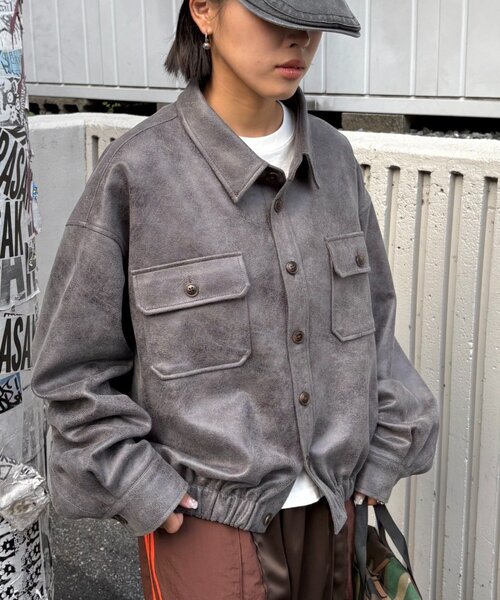 CIAOPANIC TYPY（チャオパニックティピー）の「【UNISEX】レザーシャツジャケット（ブルゾン・レディース・ブラック/ブラウン/グレー・LARGE/MEDIUM）」の11枚目の写真