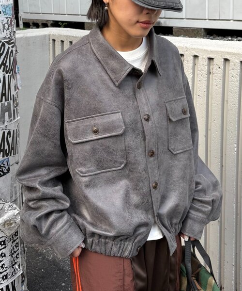 CIAOPANIC TYPY（チャオパニックティピー）の「【UNISEX】レザーシャツジャケット（ブルゾン・レディース・ブラック/ブラウン/グレー・LARGE/MEDIUM）」の12枚目の写真