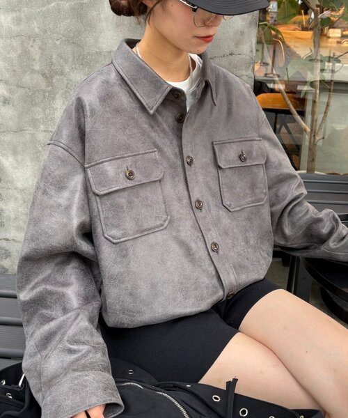 CIAOPANIC TYPY（チャオパニックティピー）の「【UNISEX】レザーシャツジャケット（ブルゾン・レディース・ブラック/ブラウン/グレー・LARGE/MEDIUM）」の19枚目の写真