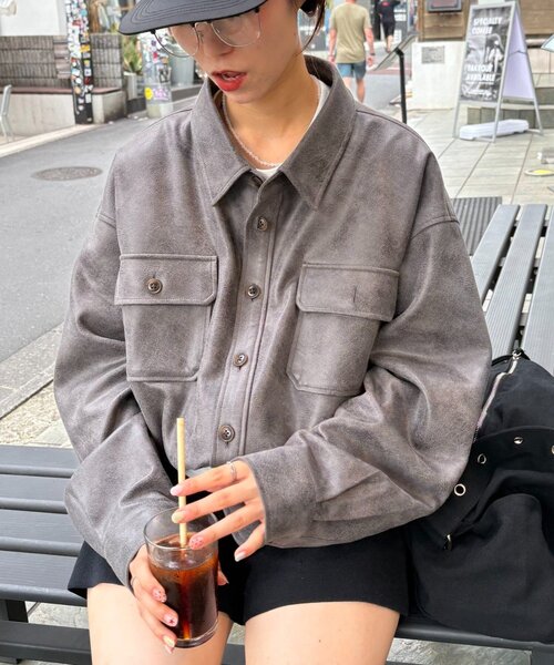 CIAOPANIC TYPY（チャオパニックティピー）の「【UNISEX】レザーシャツジャケット（ブルゾン・レディース・ブラック/ブラウン/グレー・LARGE/MEDIUM）」の20枚目の写真