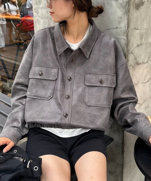 CIAOPANIC TYPY（チャオパニックティピー）の「【UNISEX】レザーシャツジャケット（ブルゾン・レディース・ブラック/ブラウン/グレー・LARGE/MEDIUM）」の22枚目の写真