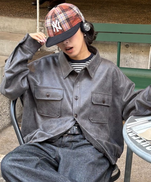 CIAOPANIC TYPY（チャオパニックティピー）の「【UNISEX】レザーシャツジャケット（ブルゾン・レディース・ブラック/ブラウン/グレー・LARGE/MEDIUM）」の3枚目の写真