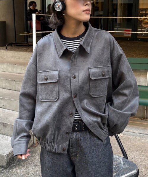 CIAOPANIC TYPY（チャオパニックティピー）の「【UNISEX】レザーシャツジャケット（ブルゾン・レディース・ブラック/ブラウン/グレー・LARGE/MEDIUM）」の5枚目の写真