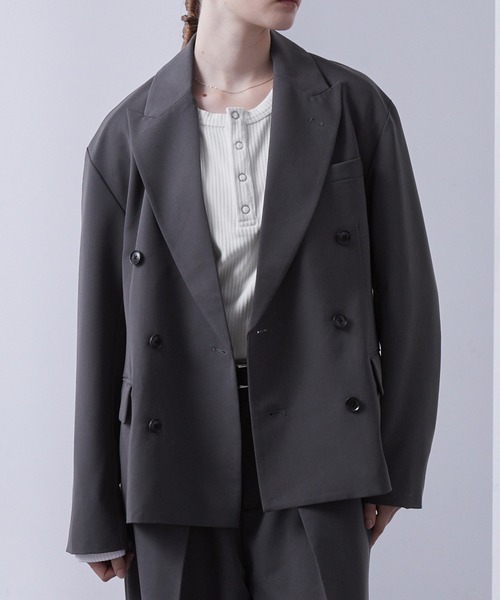 Loose/ルース（ルース）の「セミショート モードダブルテーラードジャケット【セットアップ対応】（テーラードジャケット・メンズ・ブラック/チャコールグレー・L/M/S）」の6枚目の写真