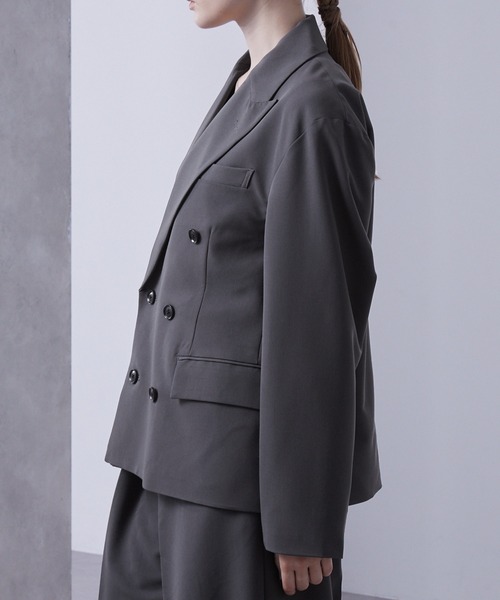 Loose/ルース（ルース）の「セミショート モードダブルテーラードジャケット【セットアップ対応】（テーラードジャケット・メンズ・ブラック/チャコールグレー・L/M/S）」の7枚目の写真