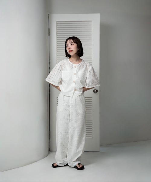 【lawgy】エンブロイダリーパフスリーブジャケットライクトップス embroidery puff sleeve jacket like tops / エンブロイダリー