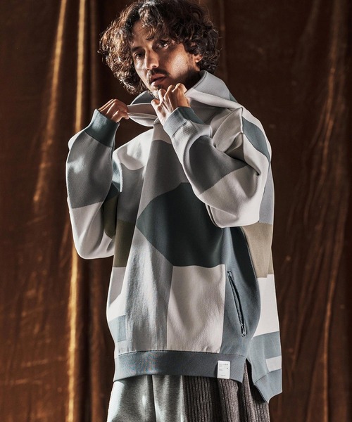 ANGENEHM（アンゲネーム）の「mpa3885-Jacquard Block Color Hoodie -Airy Yarn Sweater- ニットフーディー(AG05-014acf)（パーカー・メンズ・ブラック/ライトグレー/ネイビー・L/M/S）」の12枚目の写真