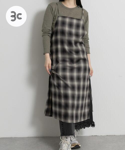 THE GOODLAND MARKET（ザグッドランドマーケット）の「cwtch　CHECK CAMI APRON（ワンピース・レディース・グリーン/グレー・FREE）」の2枚目の写真