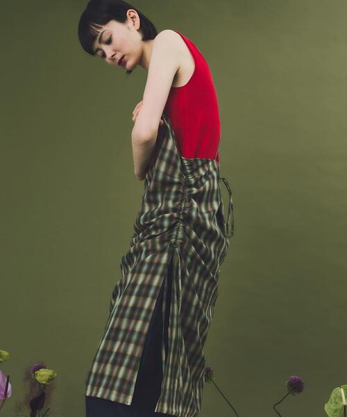 THE GOODLAND MARKET（ザグッドランドマーケット）の「cwtch　CHECK CAMI APRON（ワンピース・レディース・グリーン/グレー・FREE）」の5枚目の写真